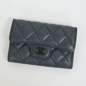 Chanel Quilted Coin Case Lambskin So Black Silver